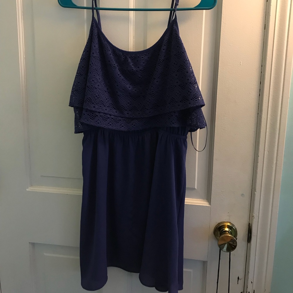 Blue dress with crocheted flowy top